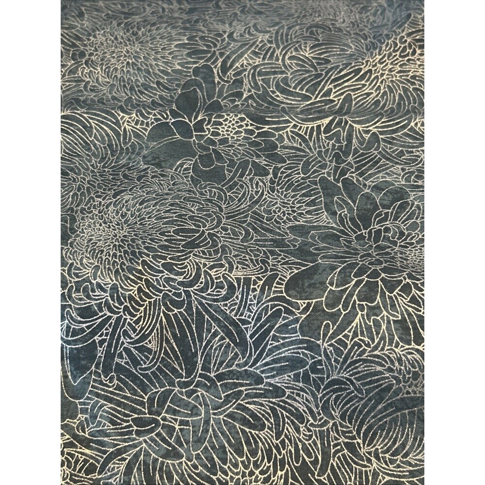 Chrysanthemum Print Cotton Quilting Fabric Blue Silver Shimmer JoAnn 38" X 44"